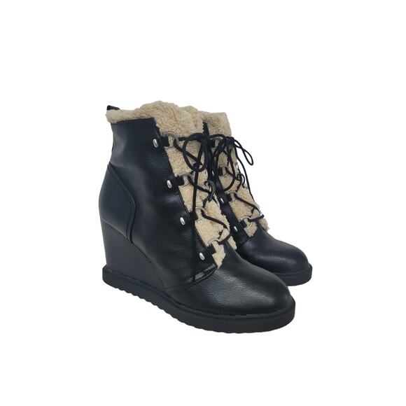 Dolce Vita Shearling Lace Up‎ Leather Wedge Ankle Booties Womens 10 - Picture 1 of 9